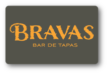 Bravas logo in gold over a solid brown background.