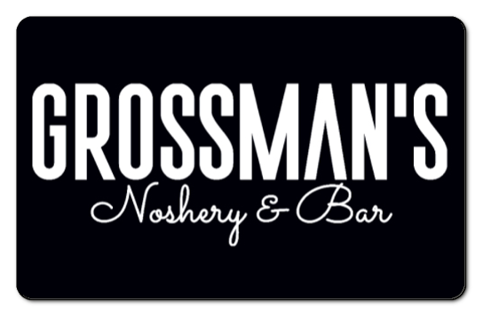 grossmans white logo on black background